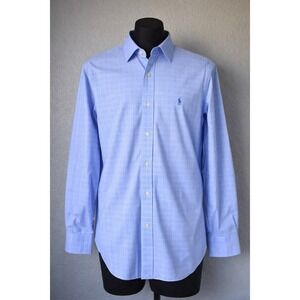 Polo Ralph Lauren Dress Shirt Blue Grid Check Mens 15.5 34/35 Classic Fit